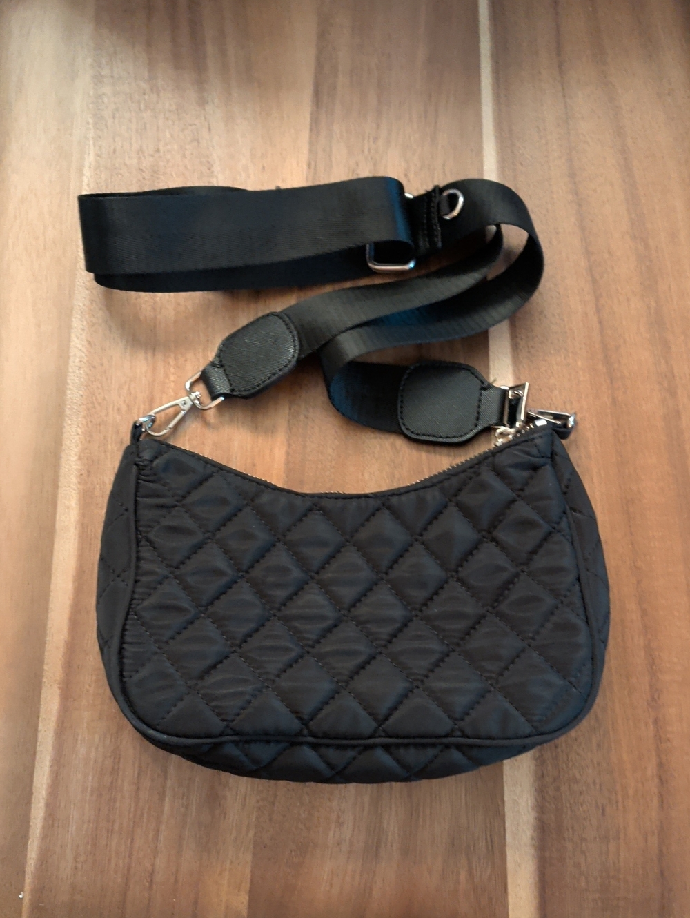 Urban Expressions Black Quilted Nylon Crescent Crossbody Bag